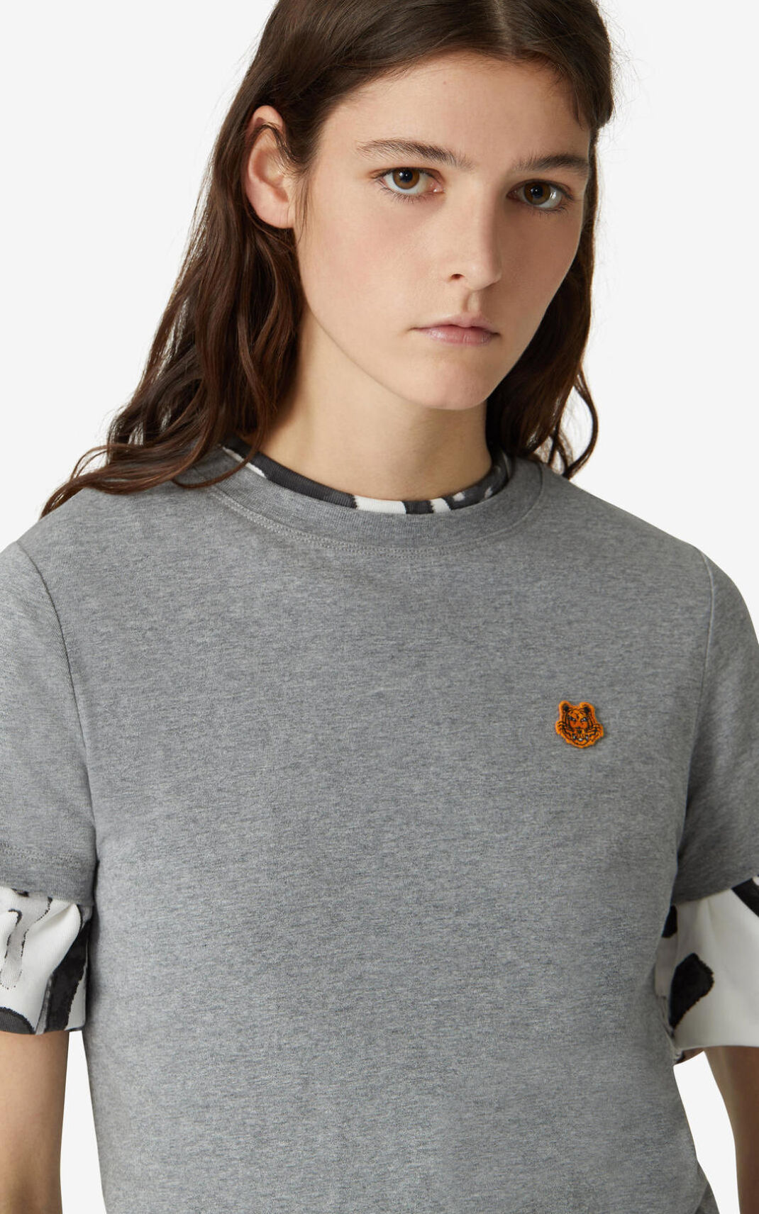 Kenzo Tiger Crest T Shirt Grey For Womens 1726ARWVO